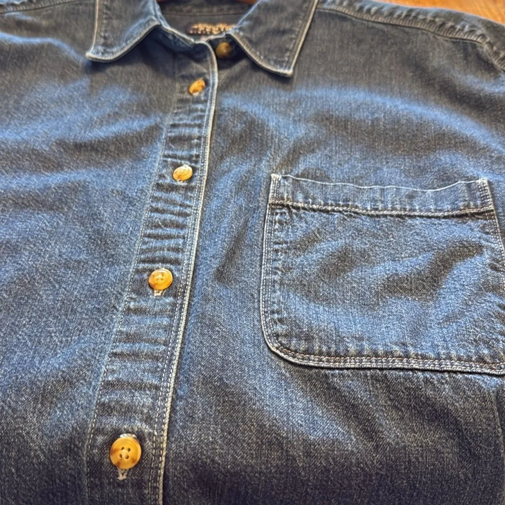 Eddie Bauer Dark Blue Denim Button-Down Shirt - Picture 2 of 7